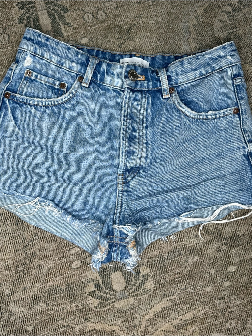 Zara Light Blue Distressed Denim Cutoff Shorts